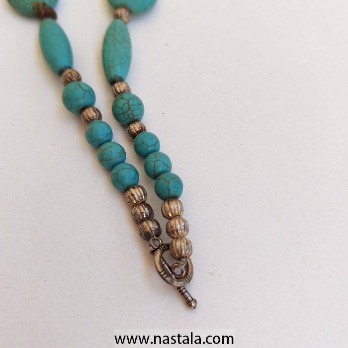 Turquoise Oval and Round Bead Necklace - Image 5