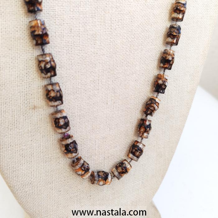 Dark Brown Square Shell Bead Long Strand Necklace - Image 6