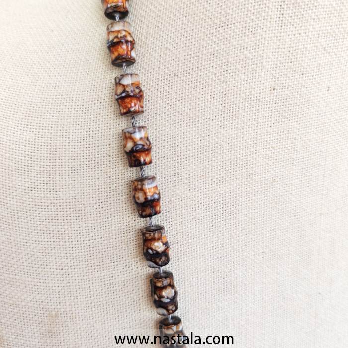 Dark Brown Square Shell Bead Long Strand Necklace - Image 2