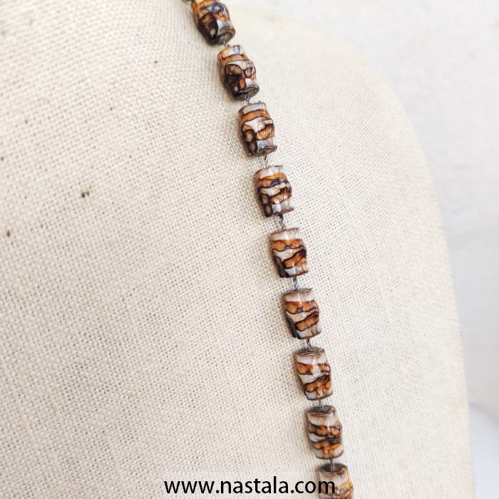 Dark Brown Square Shell Bead Long Strand Necklace - Image 3